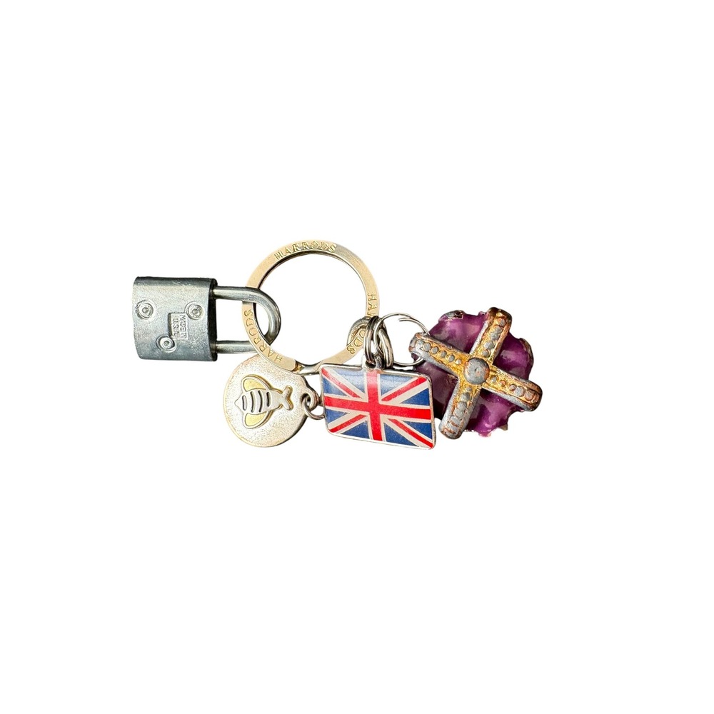 Harrods London Charm Keychain Crown Union Jack Bee Padlock Knightsbridge